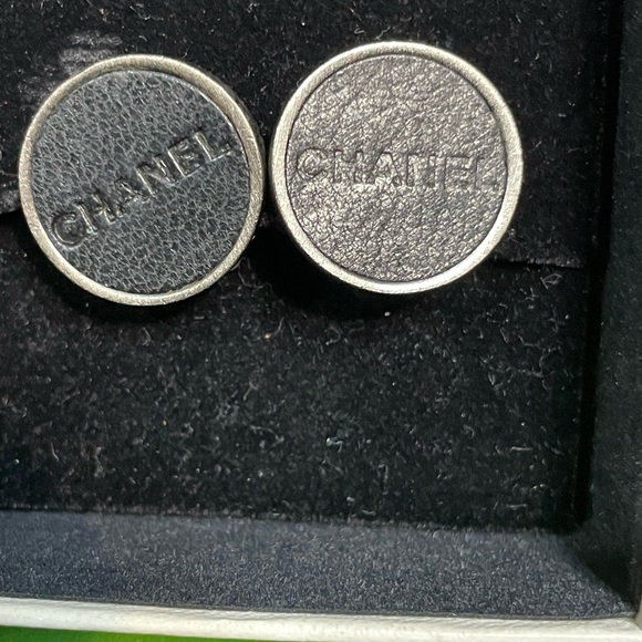 Chanel Black Leather and Silver Clip On Earrings - Picture 1 of 13